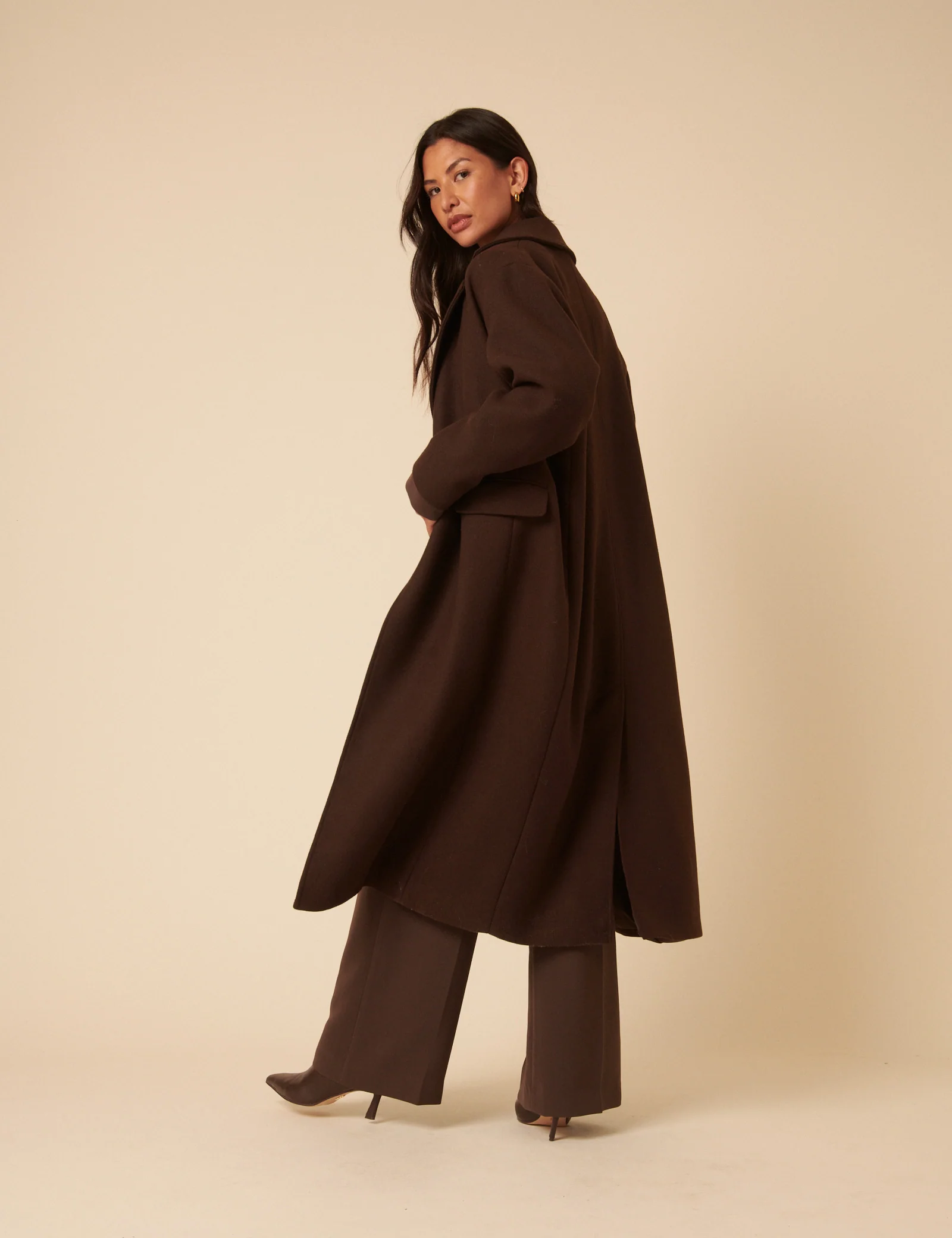 Chocolate Brown Double Breasted Relaxed Coat - Image 5