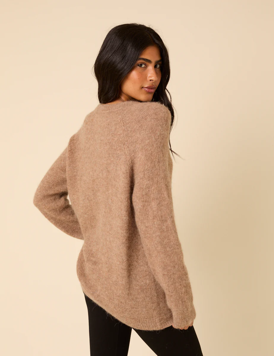 Brown Fluffy Alpaca and Wool Blend Oversized Jumper - Image 5