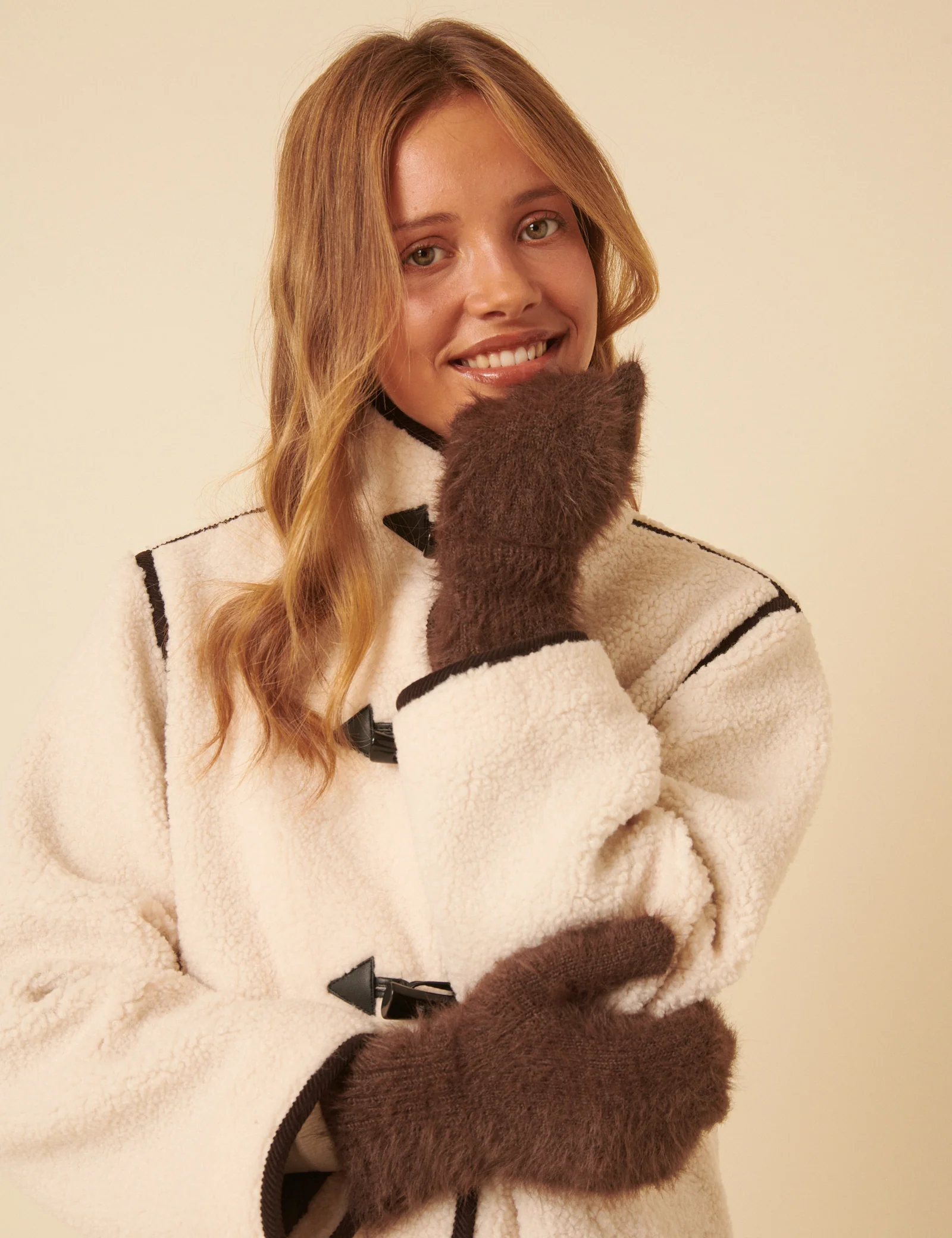 Brown Fluffy Mitten Gloves - Image 3
