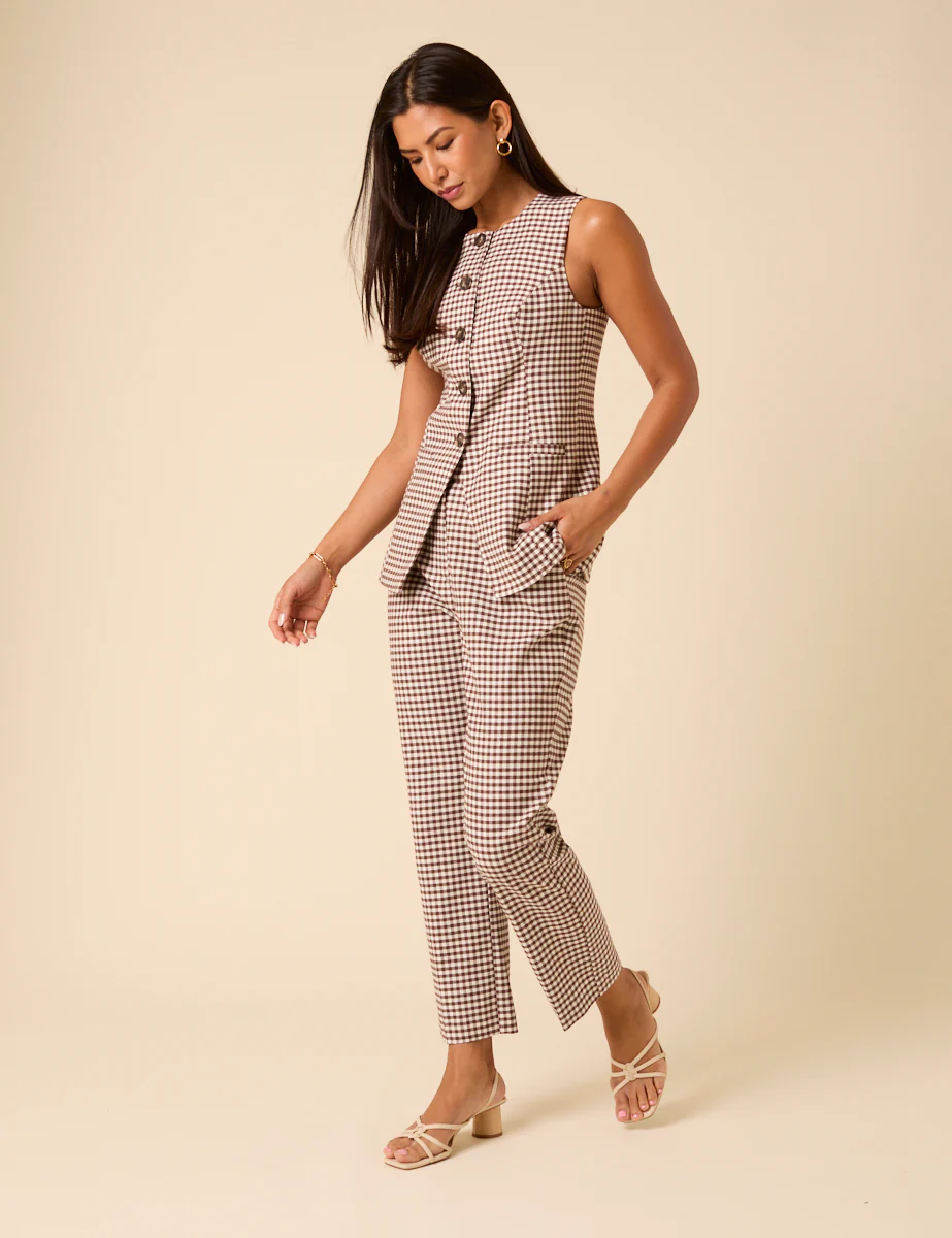 Brown Gingham Straight Leg Trousers - Image 4
