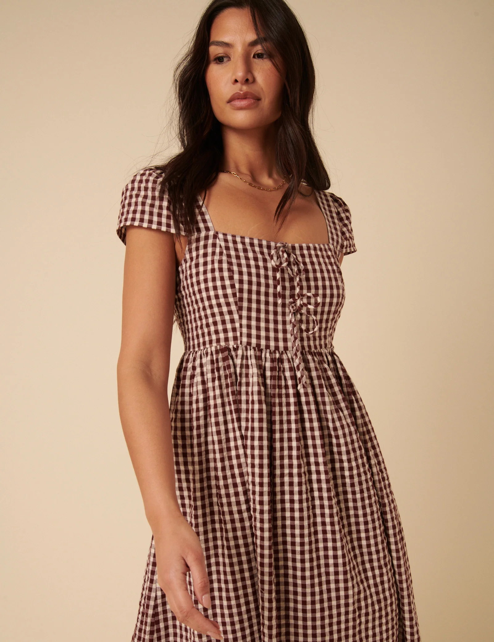 Brown Gingham Heidi Midi Dress - Image 2