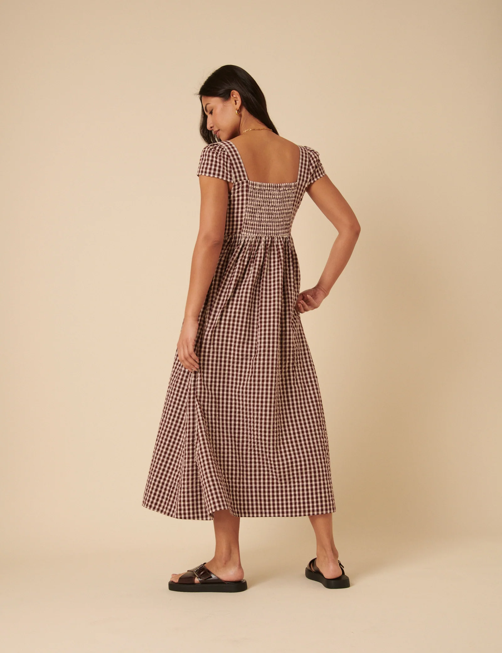 Brown Gingham Heidi Midi Dress - Image 3
