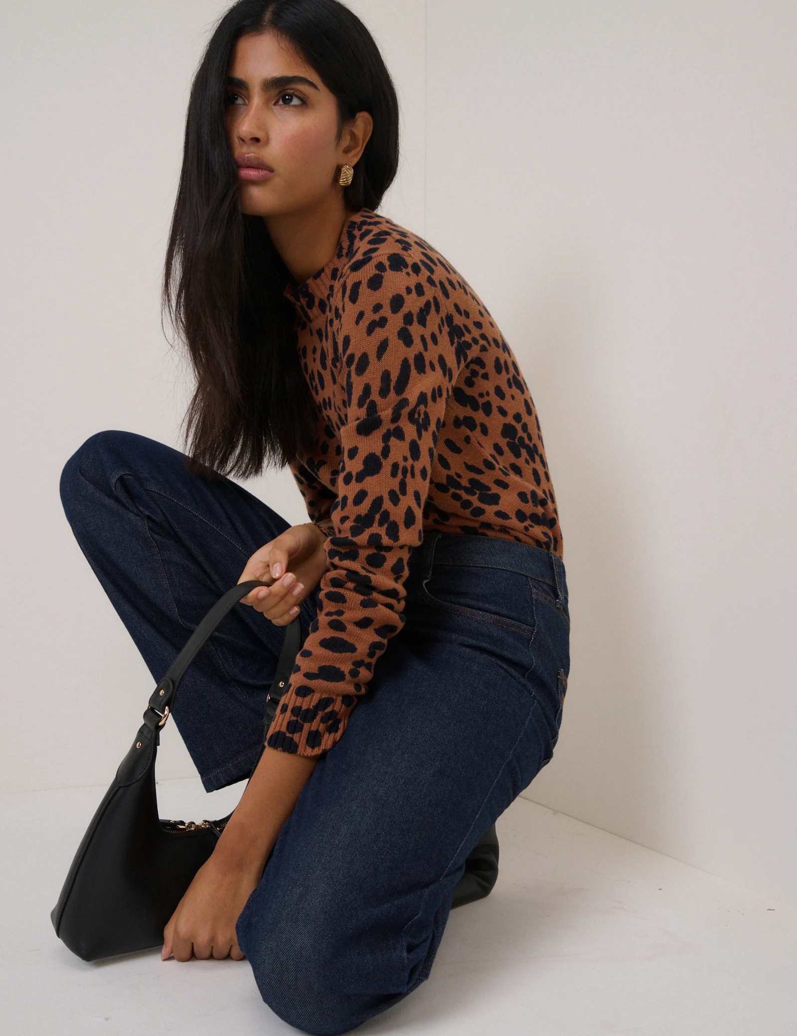 Brown Leopard Print Crew Neck Jumper - Image 2