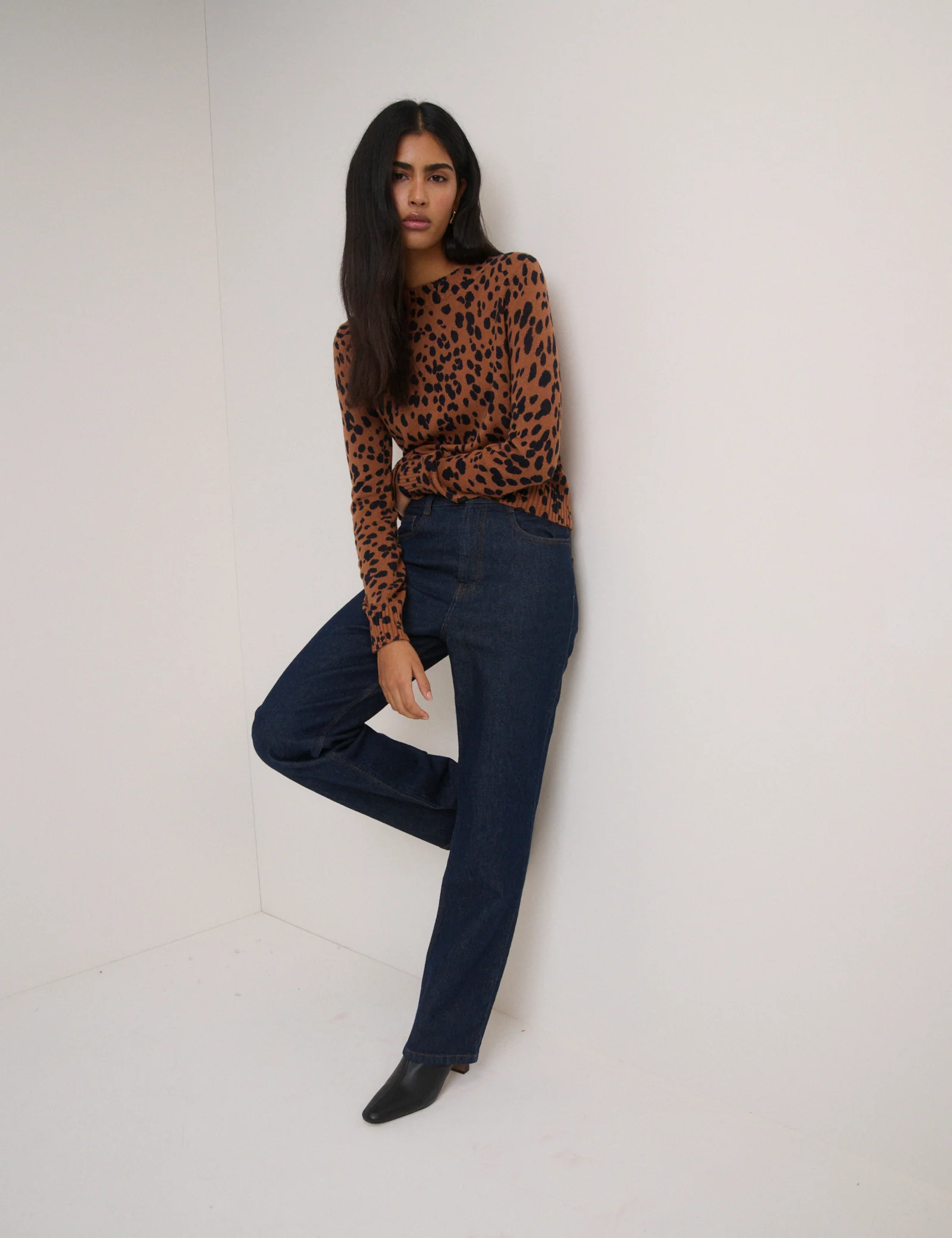 Brown Leopard Print Crew Neck Jumper - Image 3