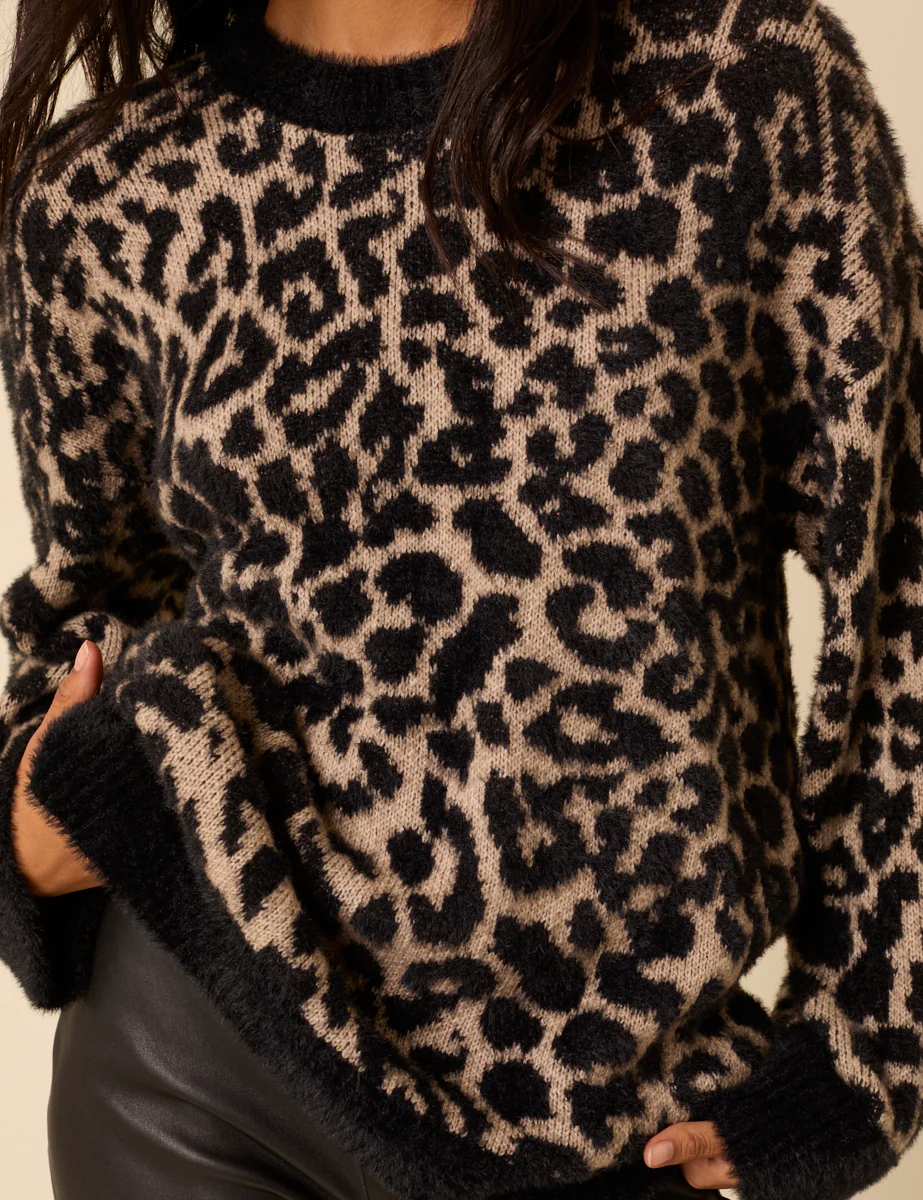 Brown Leopard Print Oversized Jumper - Image 2