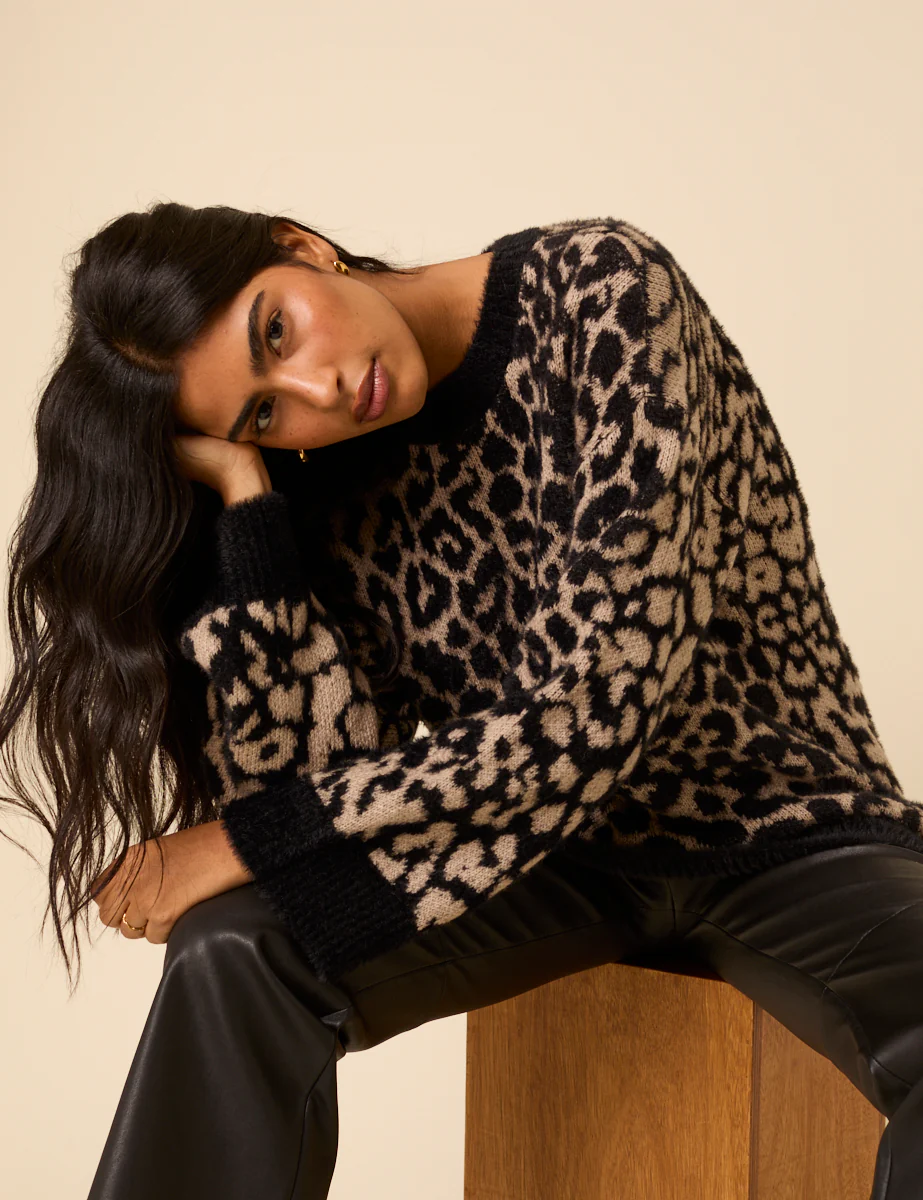 Brown Leopard Print Oversized Jumper - Image 4