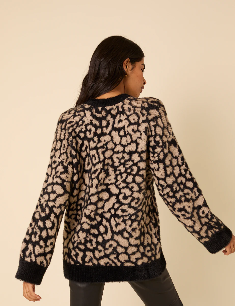 Brown Leopard Print Oversized Jumper - Image 5