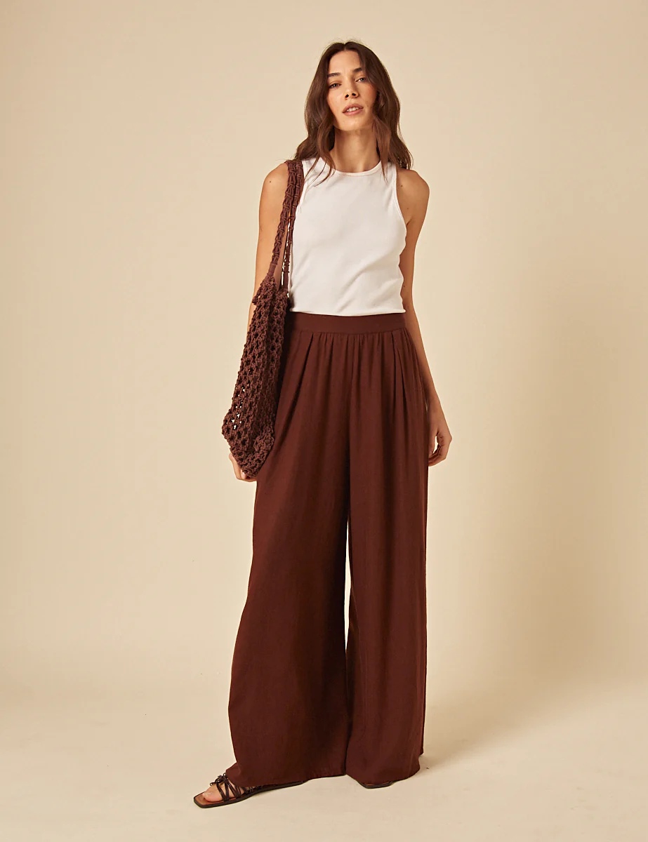 Brown Linen-Blend Wide Leg Jerrow Trousers - Image 3