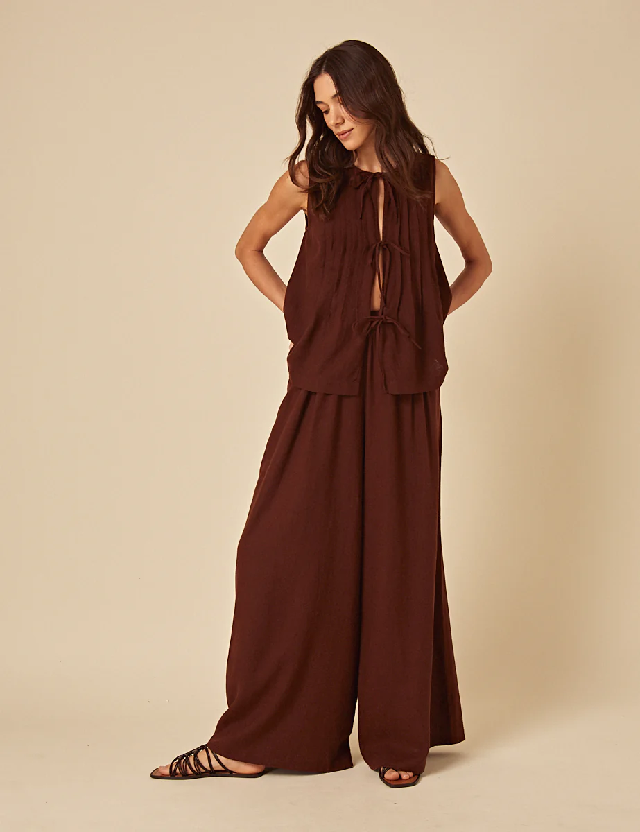 Brown Linen-Blend Wide Leg Jerrow Trousers - Image 4