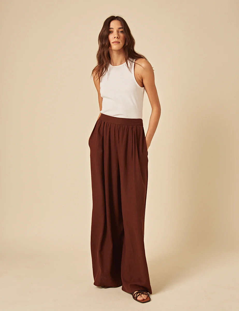 Brown Linen-Blend Wide Leg Jerrow Trousers - Image 5