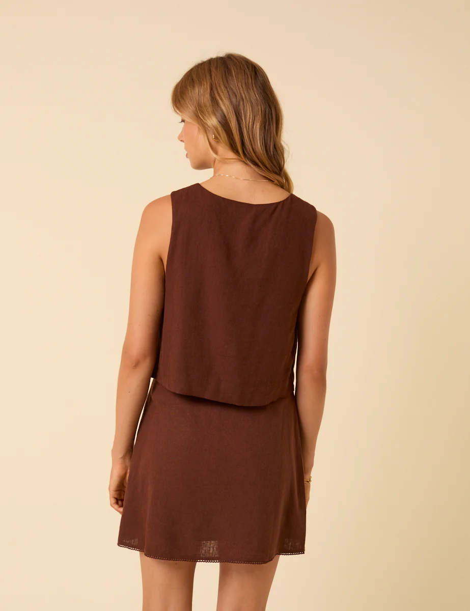 Brown Linen-Blend Mini Skirt - Image 5
