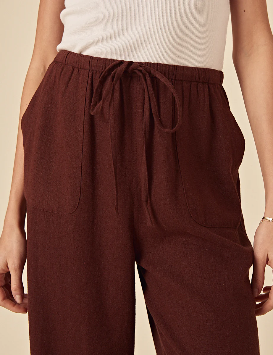 Brown Linen-Blend Wide Leg Trousers - Image 2