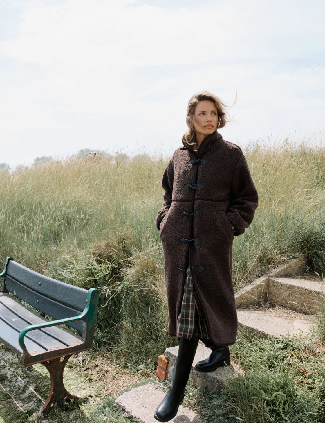 Brown Long Borg Duffle Coat - Image 2