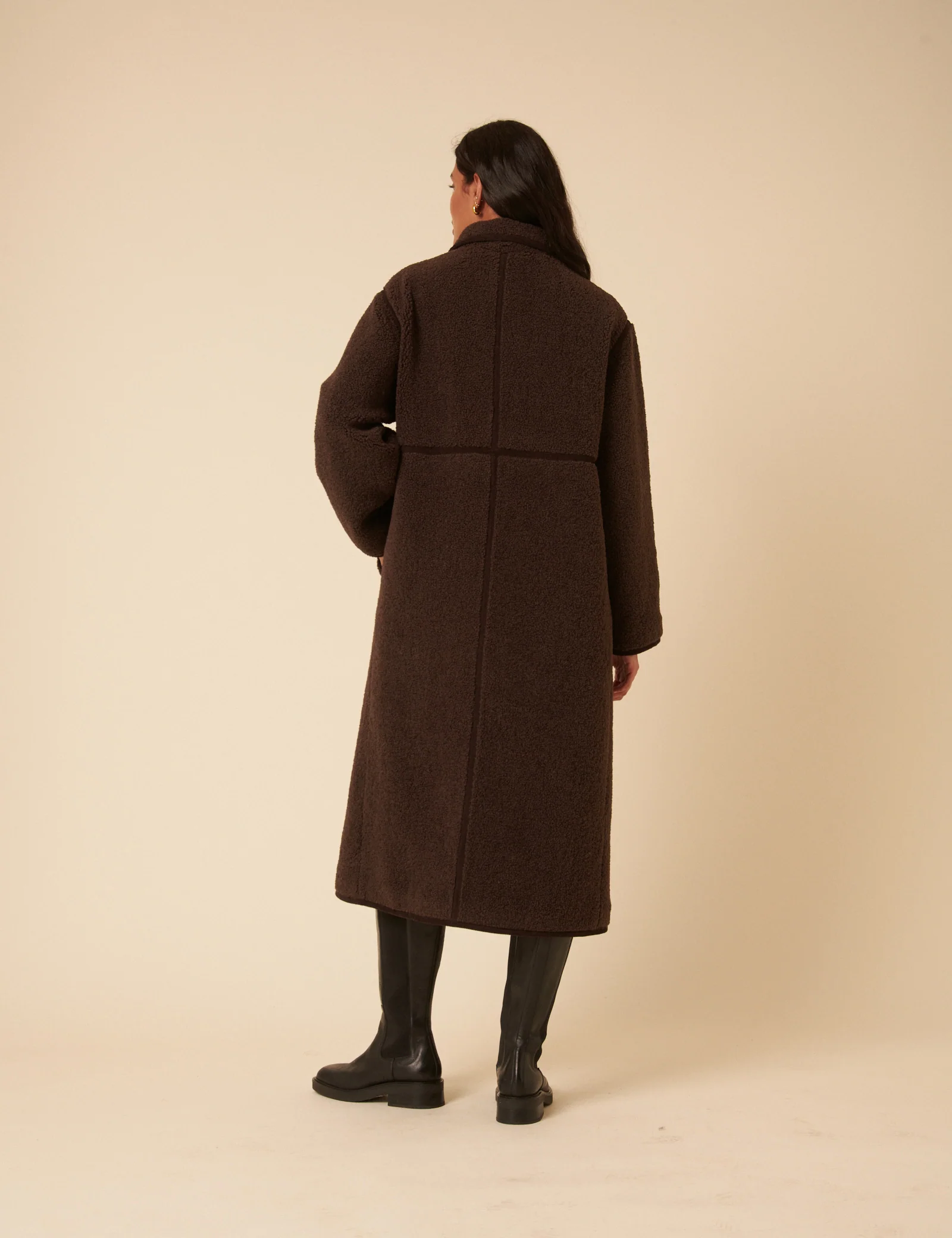 Brown Long Borg Duffle Coat - Image 5