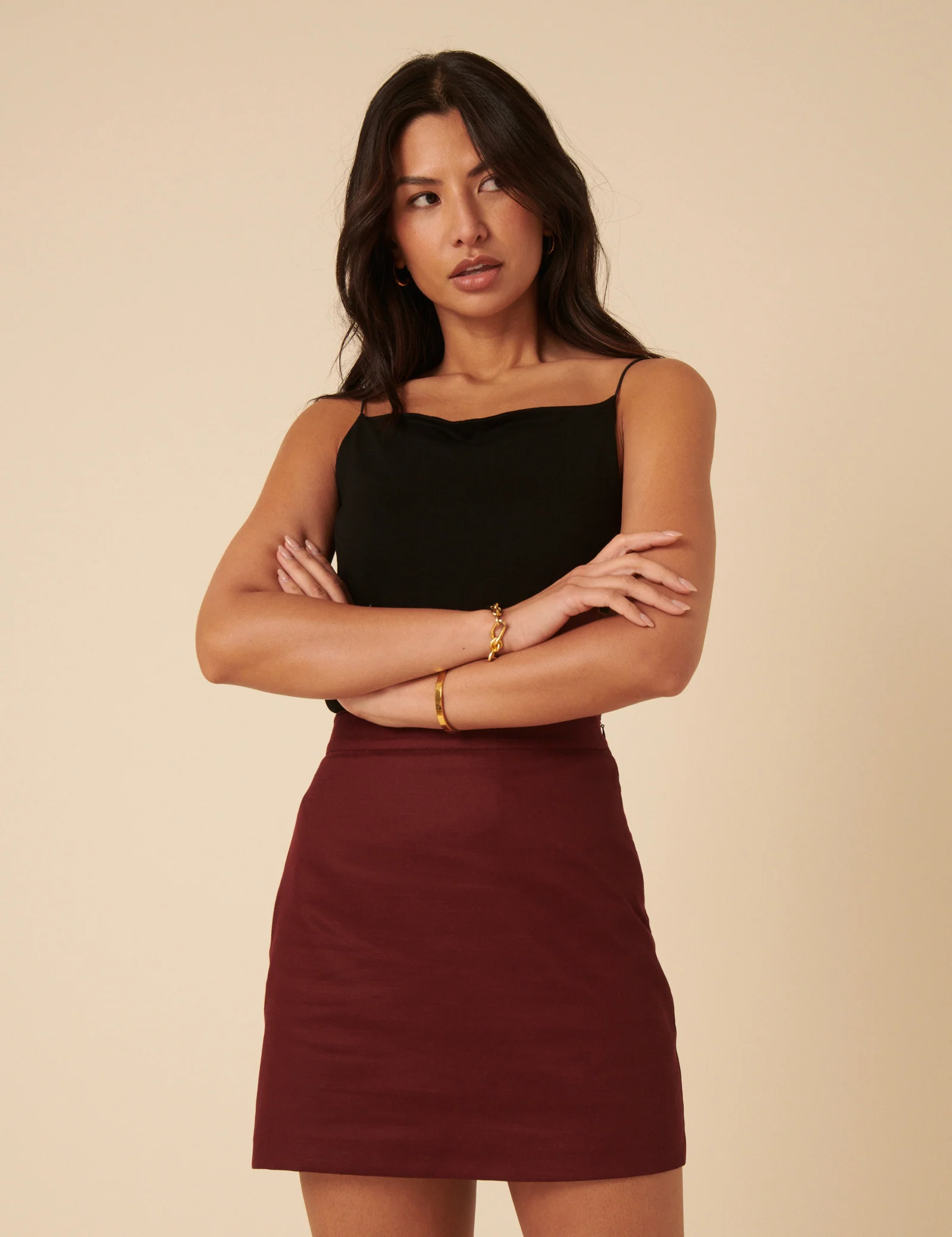 Burgundy Tailored Mini Skirt - Image 3