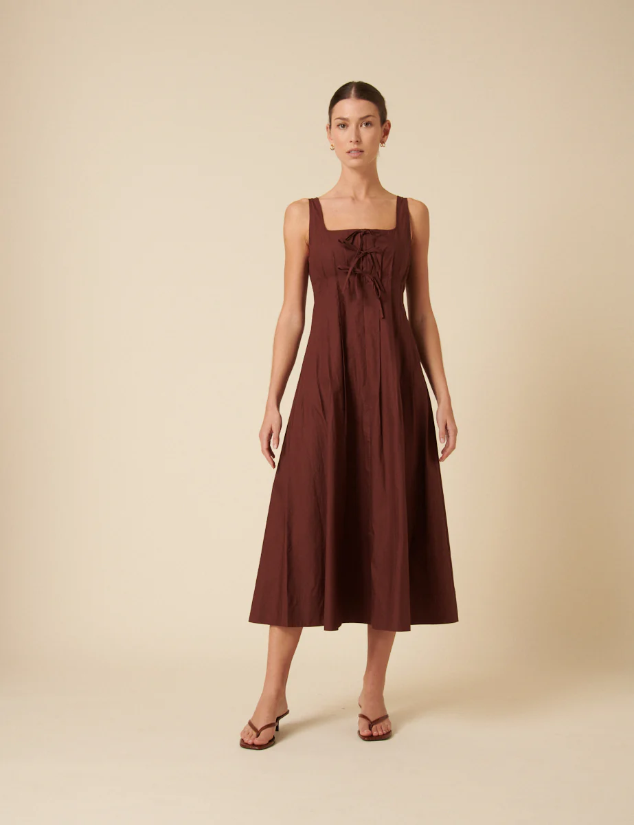 Brown Tie Front Penelope Midi Dress - Image 2