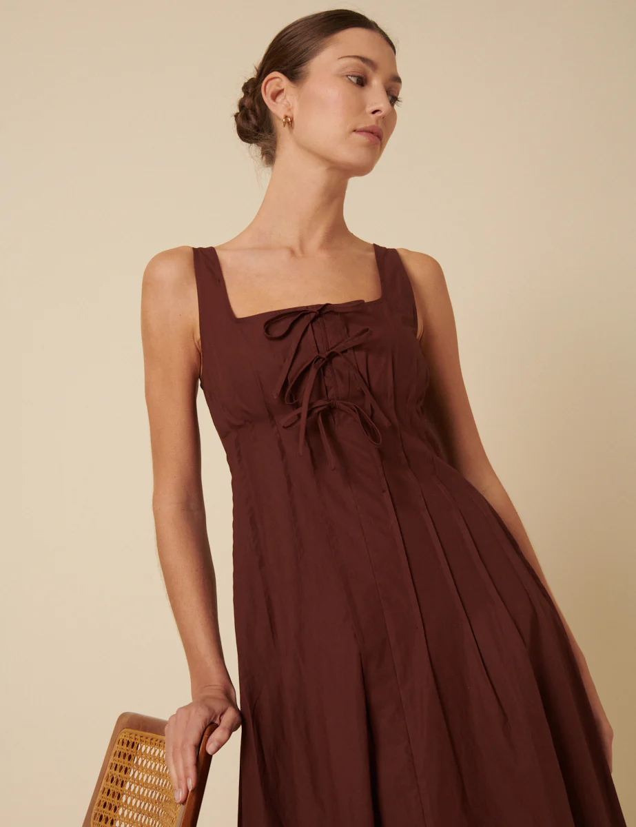 Brown Tie Front Penelope Midi Dress - Image 3