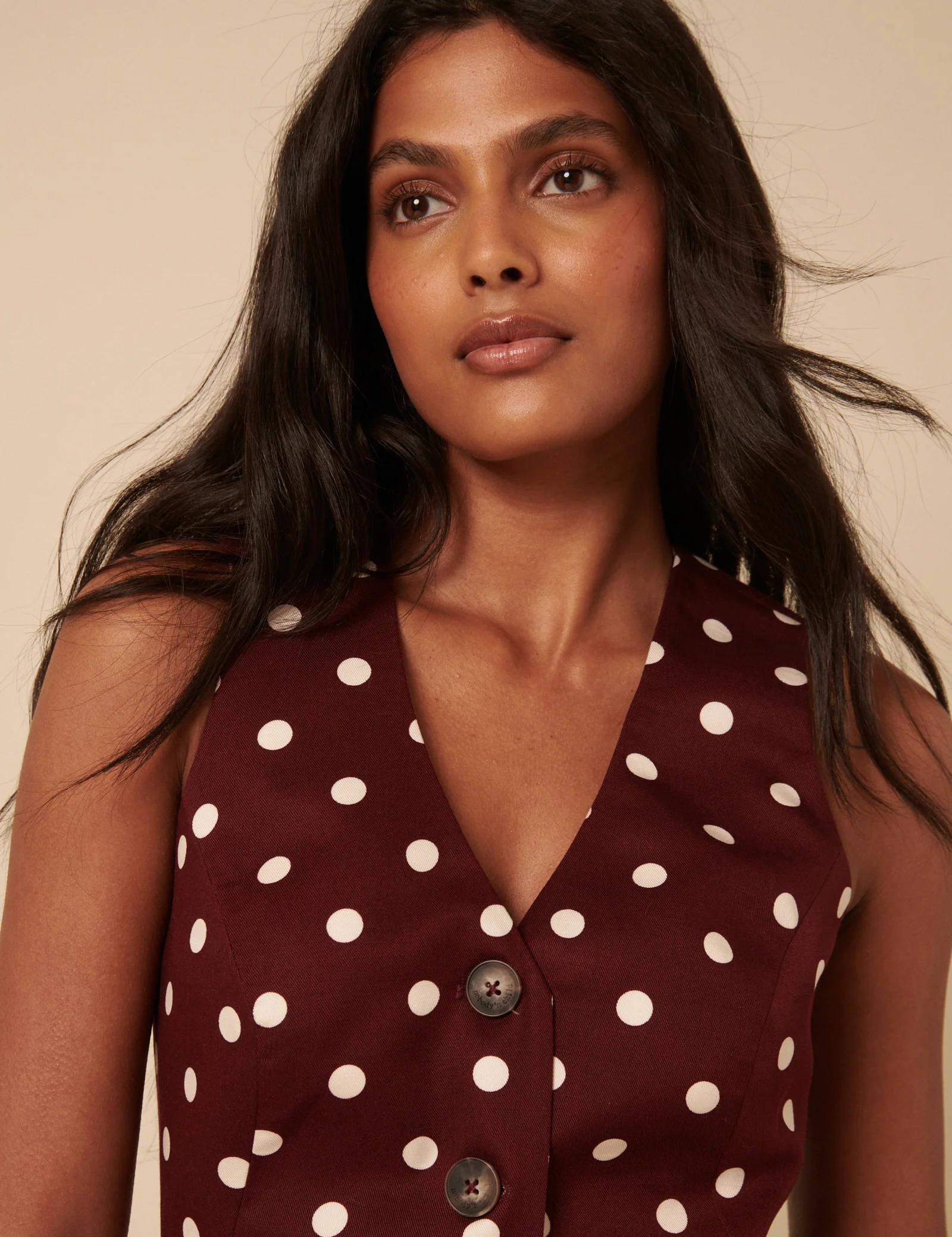 Burgundy Polka Dot Longline Waistcoat - Image 2