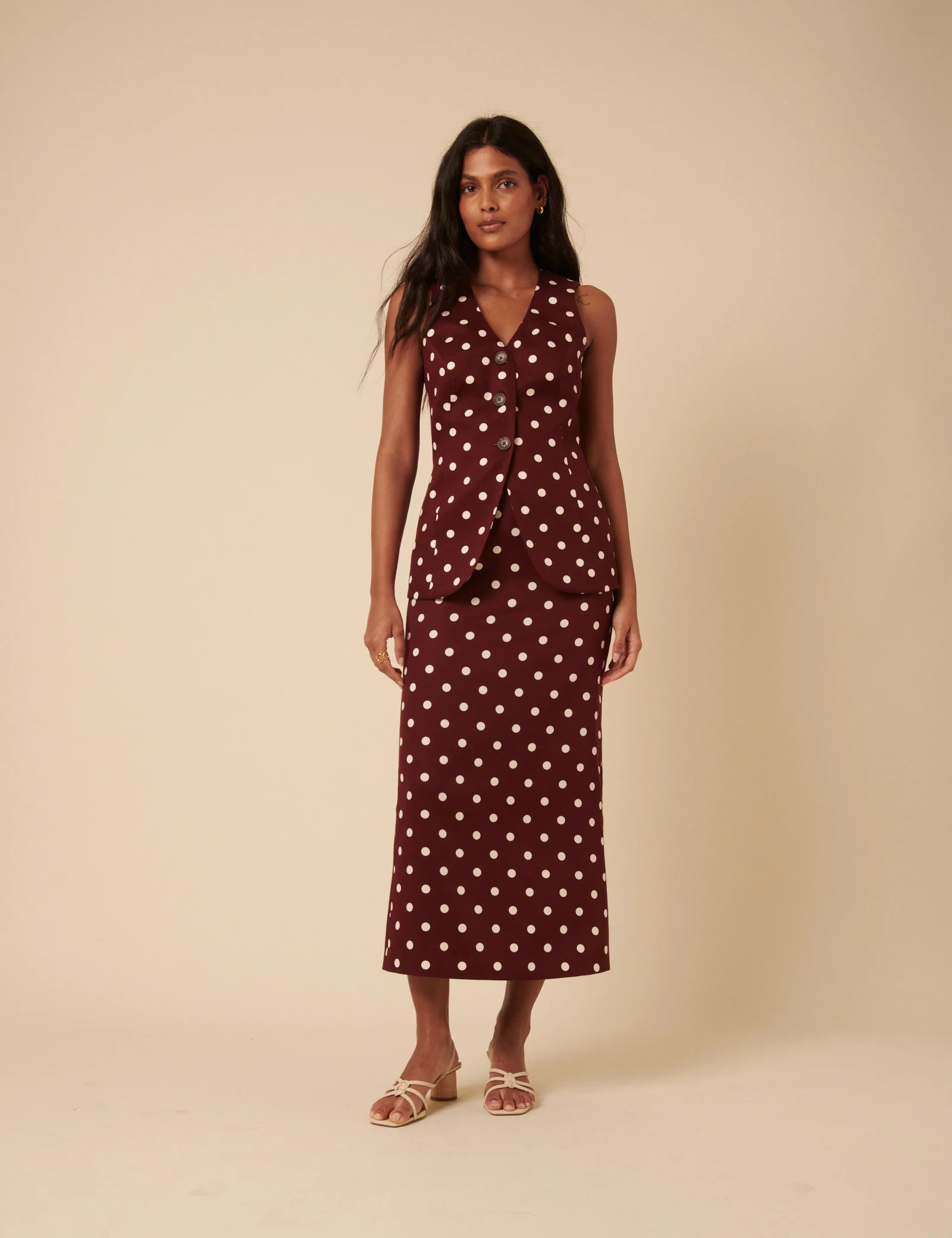 Burgundy Polka Dot Longline Waistcoat - Image 4
