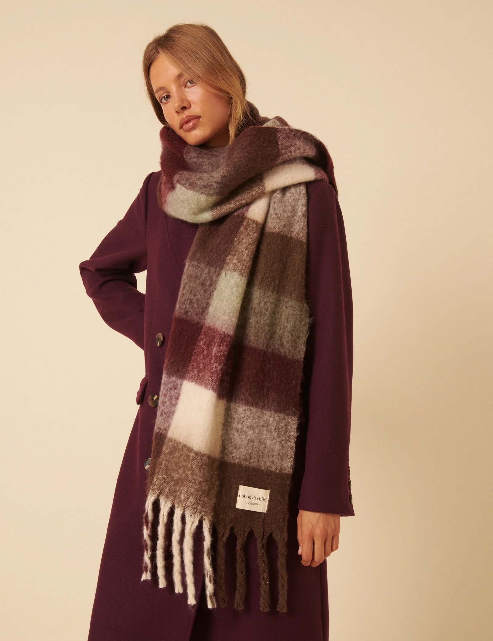 Brown & Purple Check Scarf - Image 2