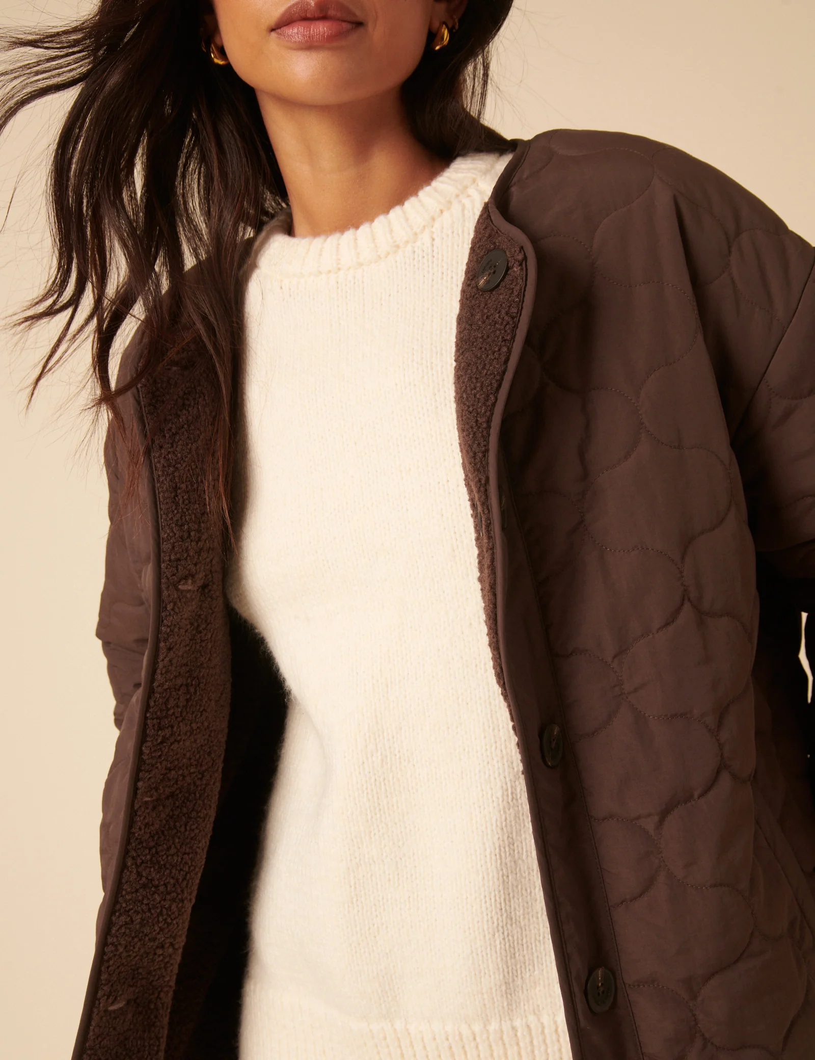 Brown Reversible Borg Quilted Jacket - Image 5