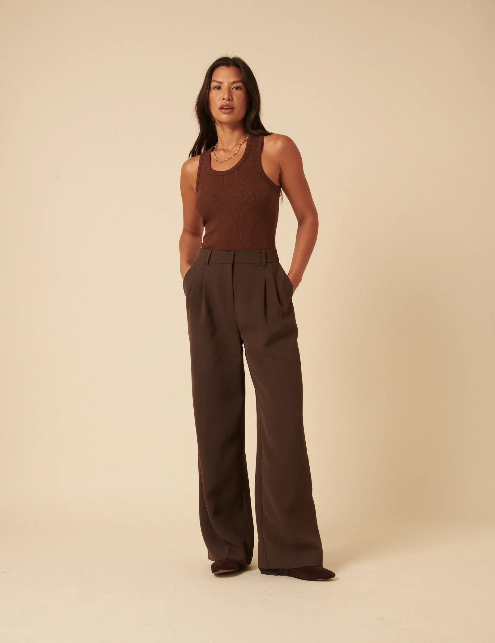Brown Ribbed Vest Top - Image 4