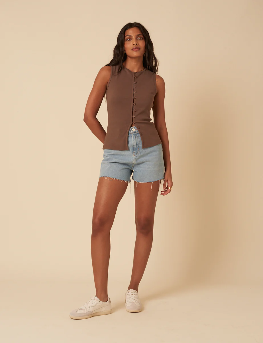Brown Ribbed Waistcoat Top - Image 4