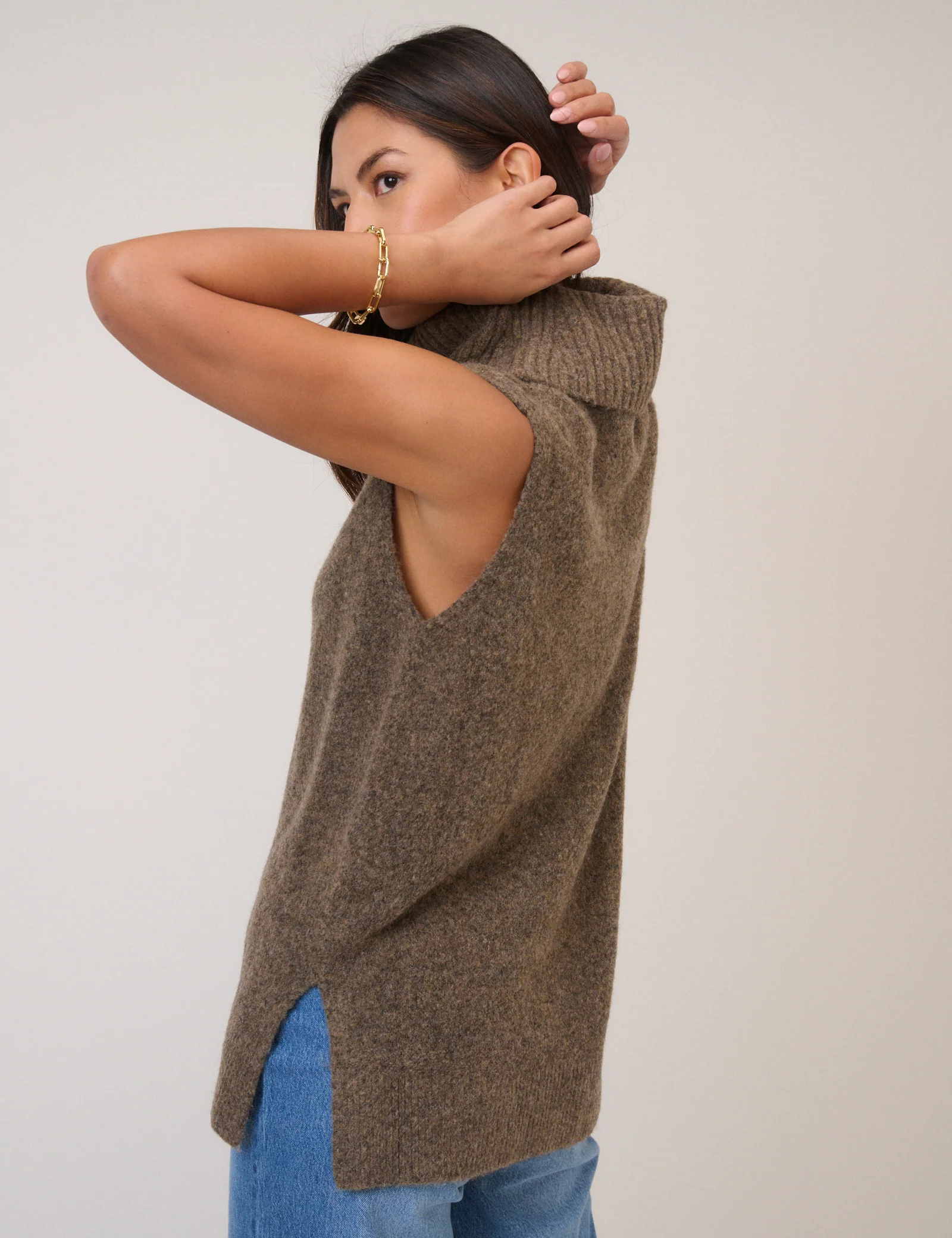 Brown Roll Neck Knitted Vest - Image 2