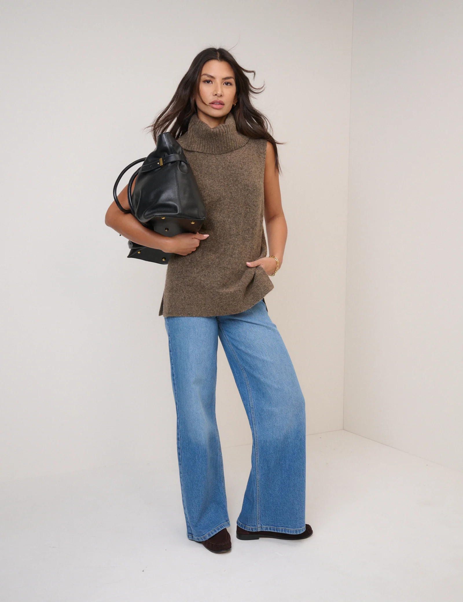 Brown Roll Neck Knitted Vest - Image 4