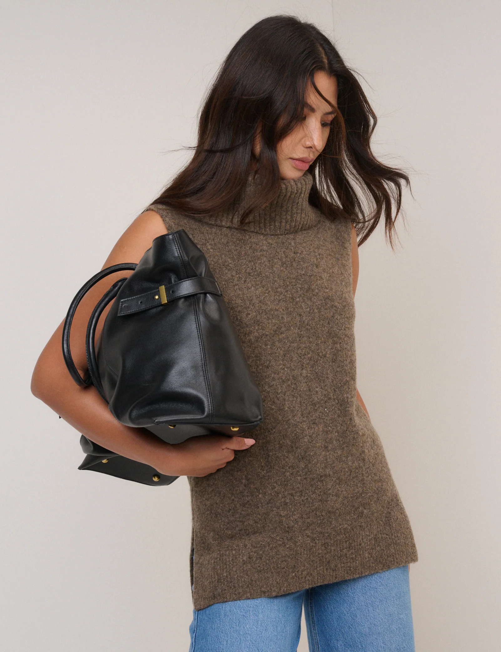 Brown Roll Neck Knitted Vest - Image 5