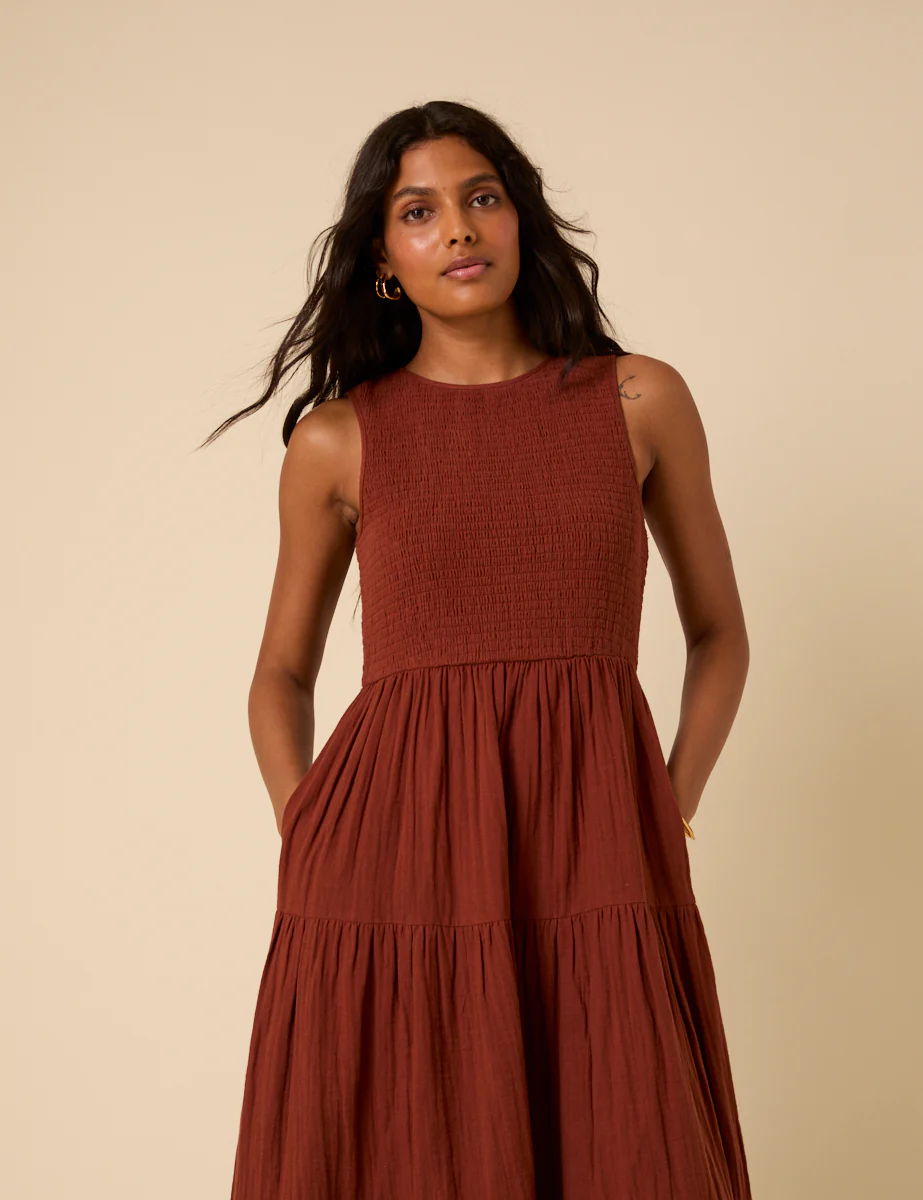 Brown Sleeveless Tiered Charlie Midi Dress - Image 2