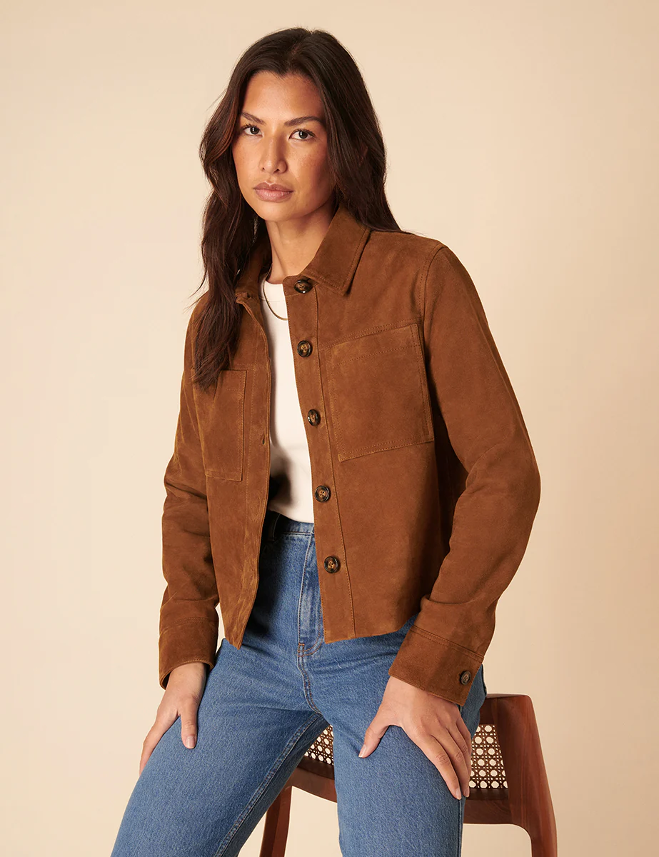 Brown Suede Cropped Jacket - Image 4