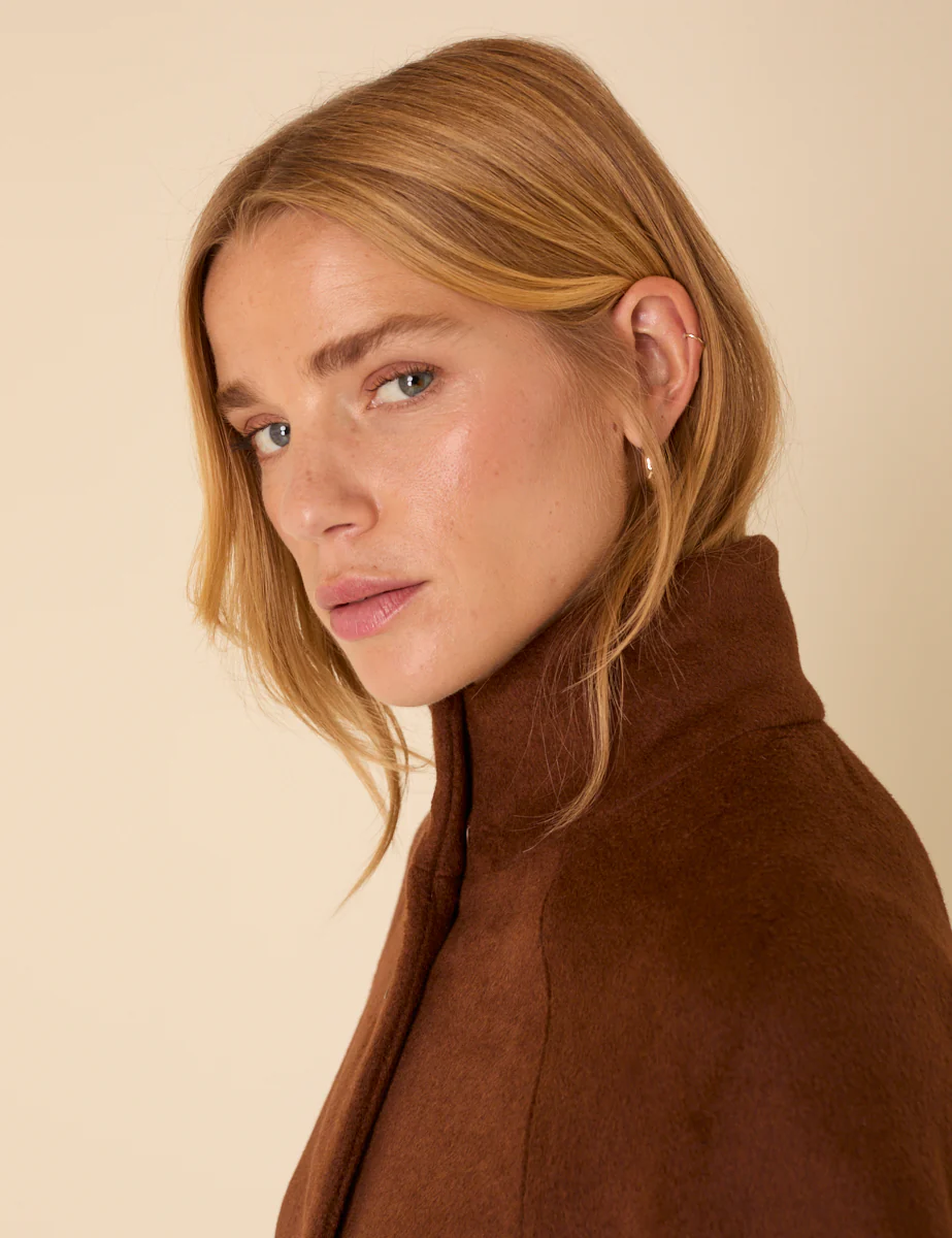 Brown Funnel Neck Cape Jacket - Image 2