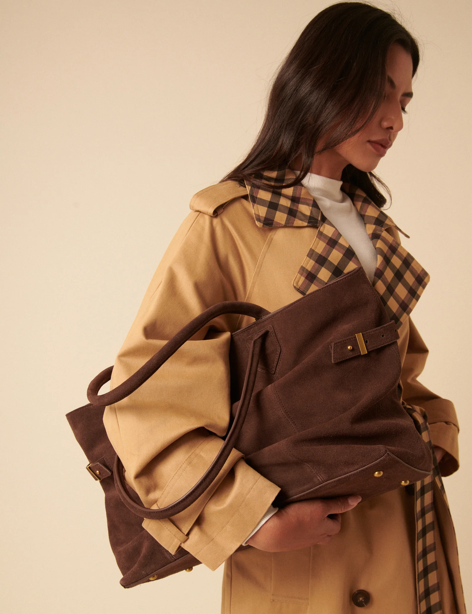 Chocolate Brown Suede Tote Bag - Image 4