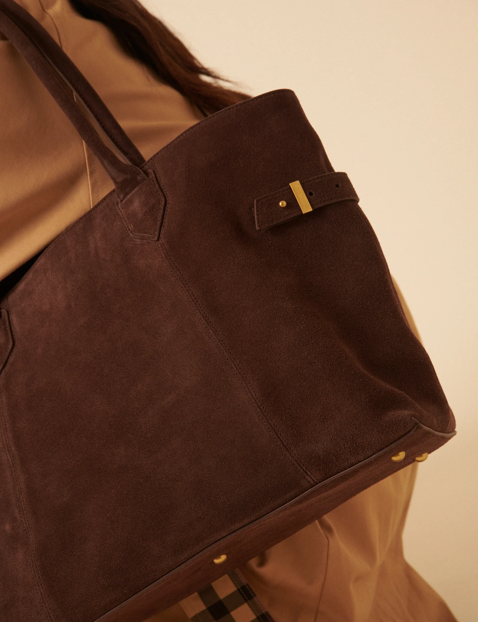 Chocolate Brown Suede Tote Bag - Image 6