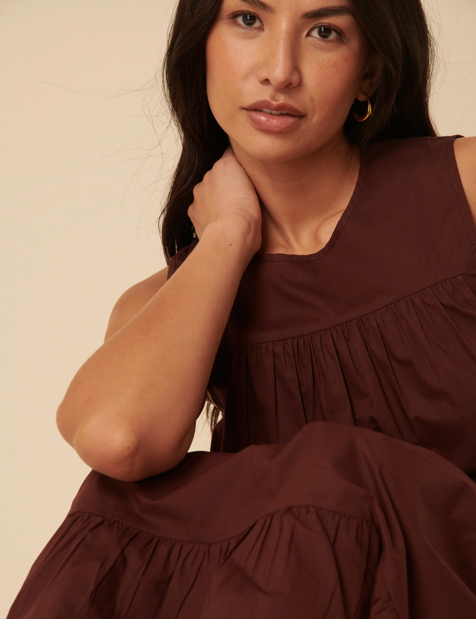 Brown Tiered Rosalind Midi Dress - Image 3