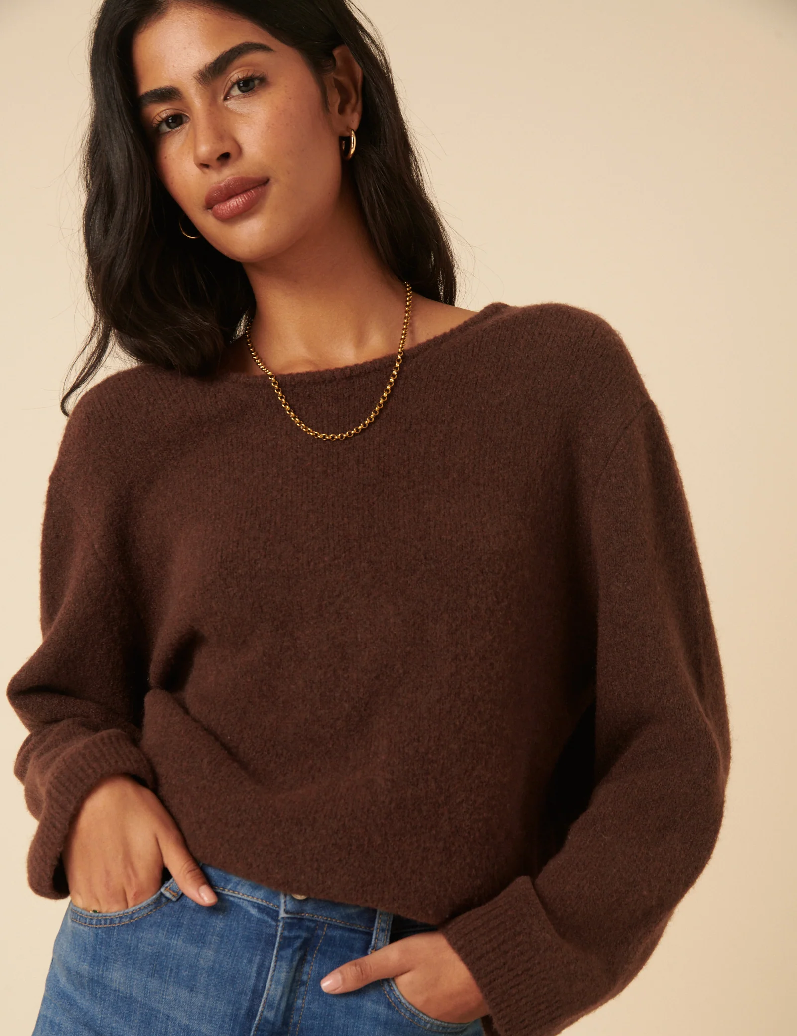 Brown Twist Back Knitted Jumper - Image 4