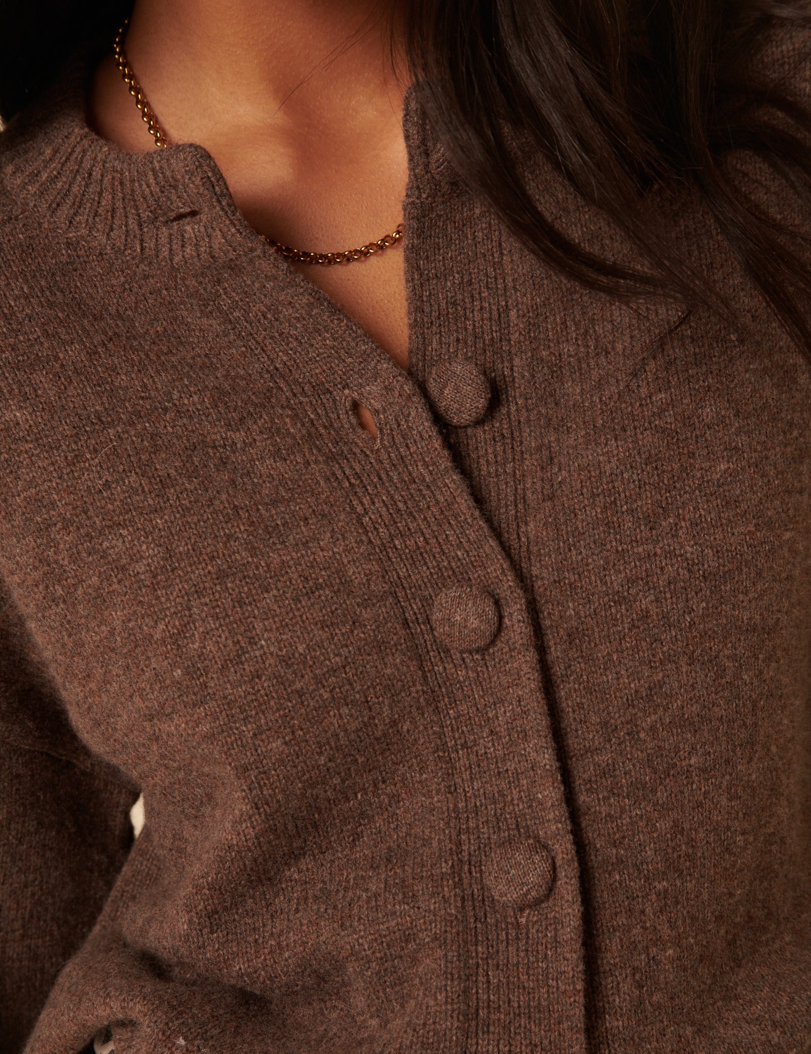 Brown Wool Crew Neck Cardigan - Image 3
