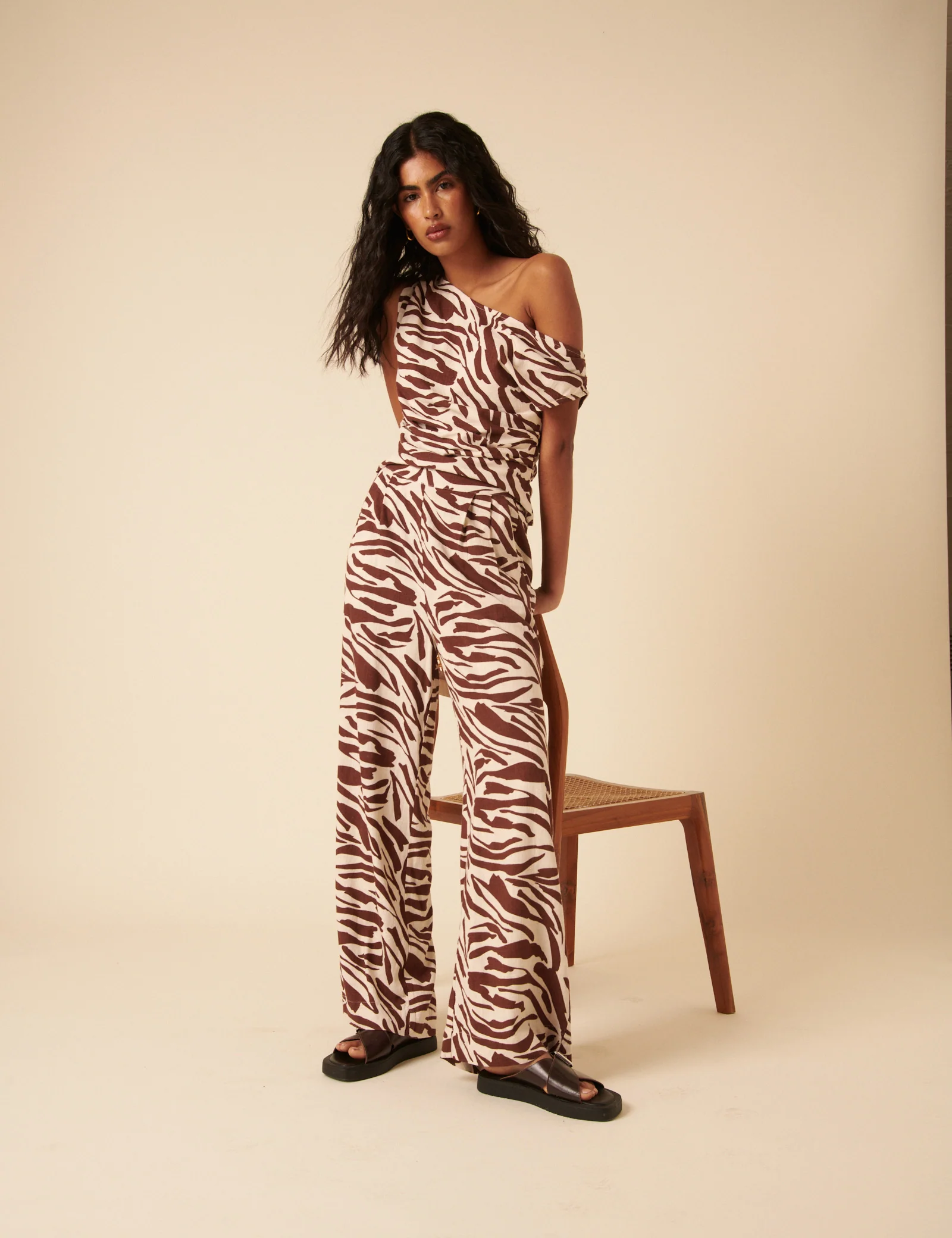 Brown Zebra Print Wide Leg Jerrow Trousers