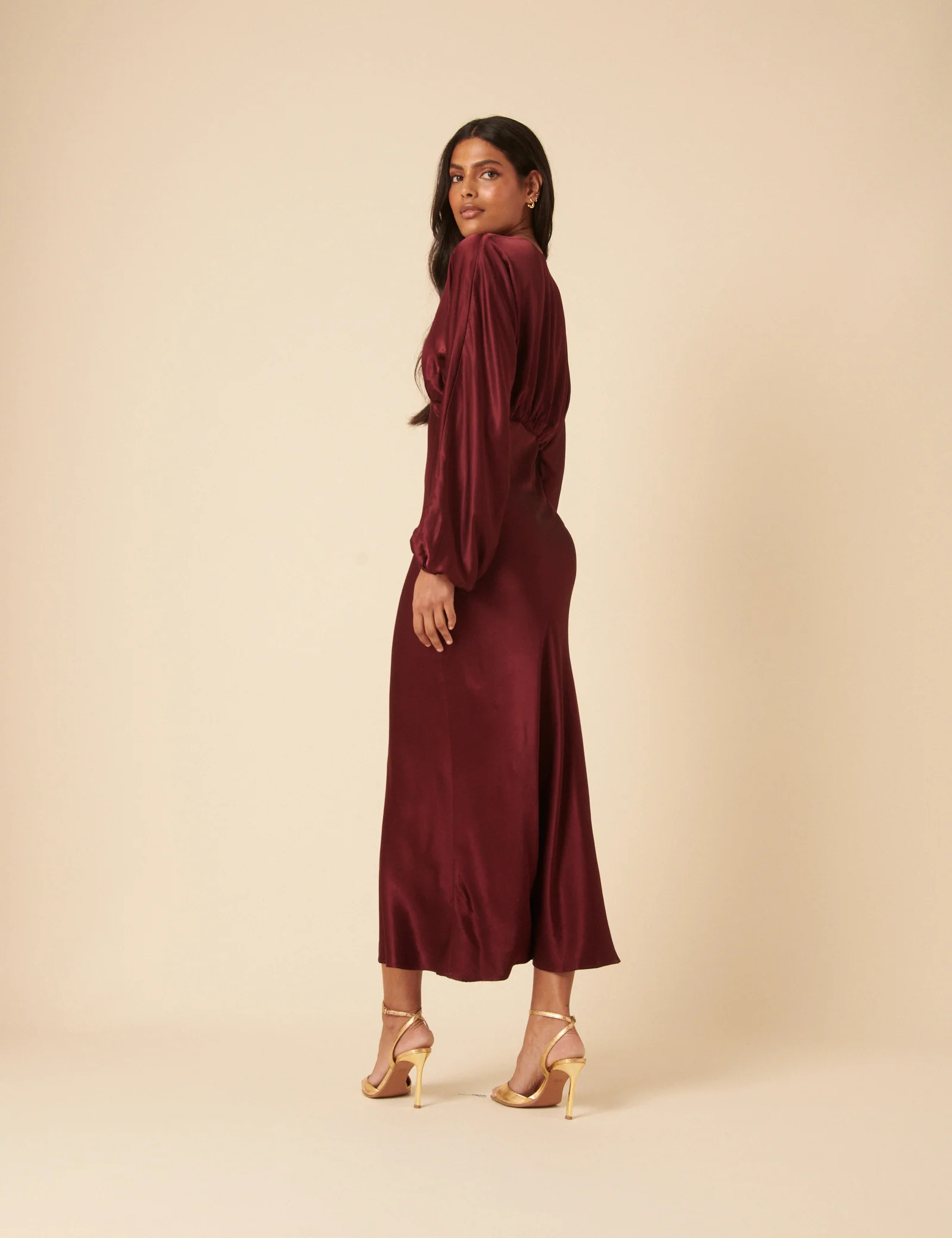 Burgundy Satin Allura Midi Dress - Image 5