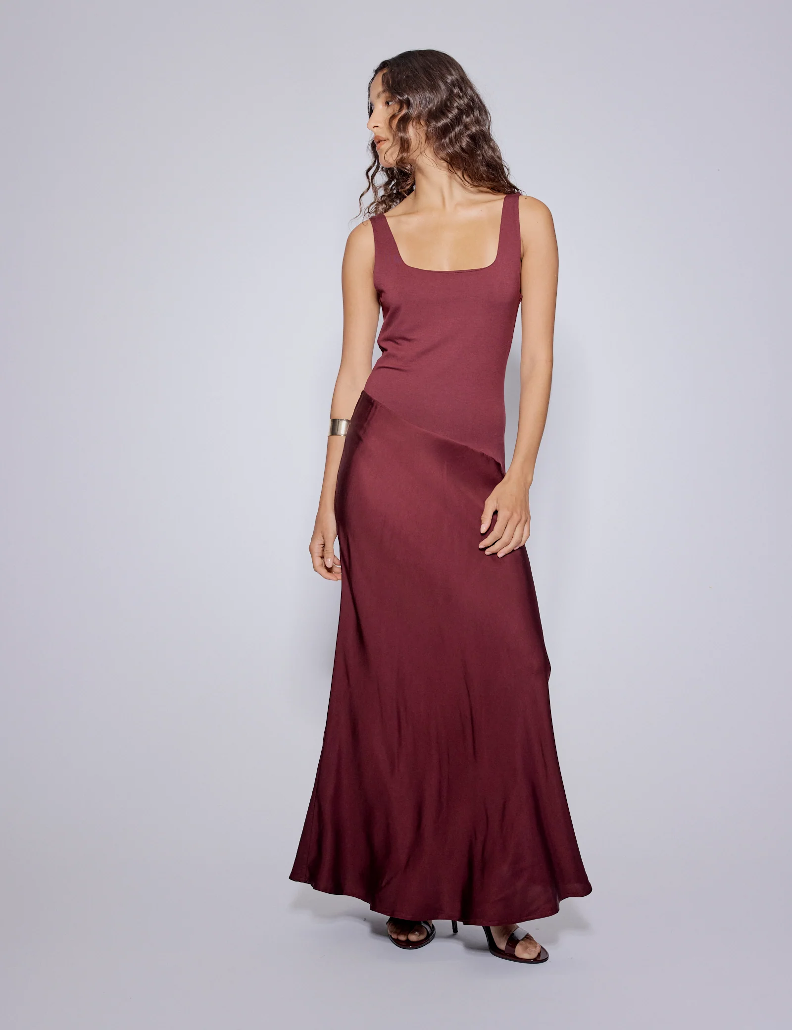 Burgundy Asymmetrical Drop Waist Valentina Midi Dress - Image 2