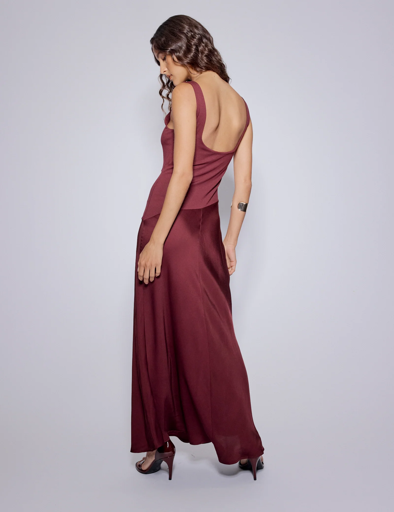 Burgundy Asymmetrical Drop Waist Valentina Midi Dress - Image 5