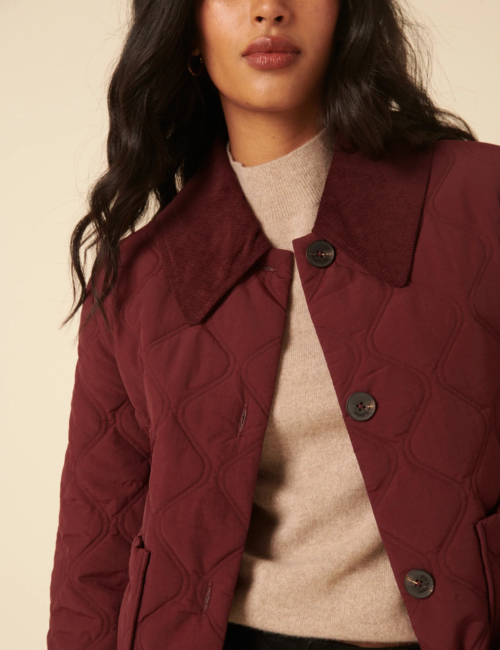 Burgundy Collared Quilted Jacket - Image 3