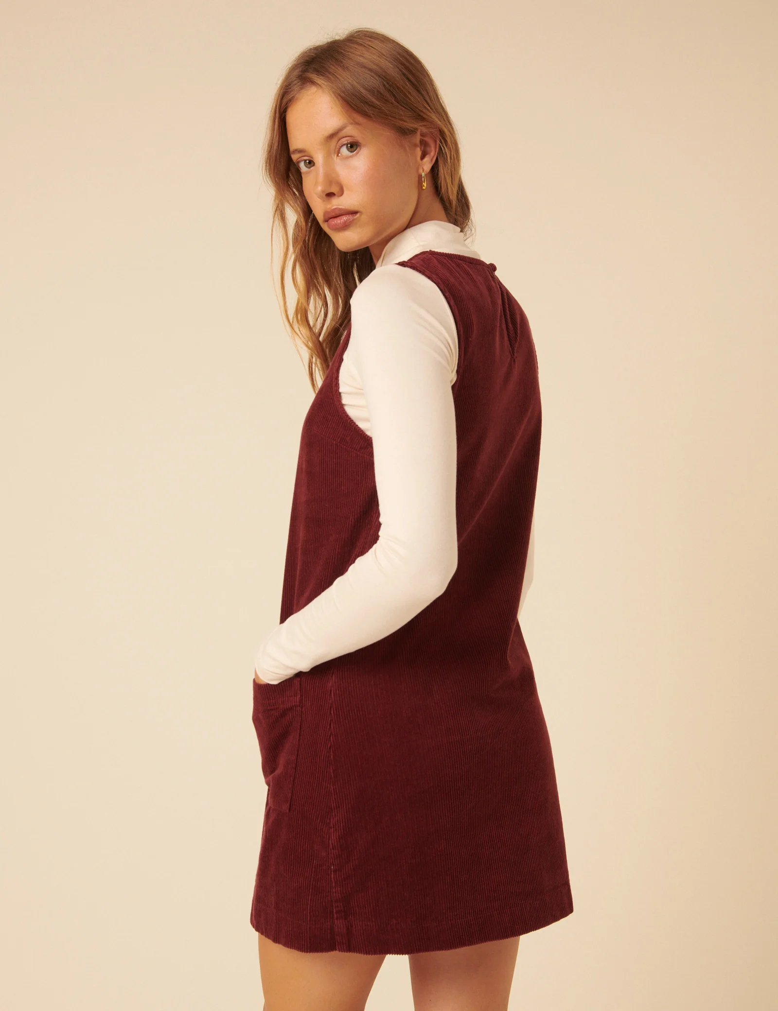 Burgundy Cord Chiara Pinafore Mini Dress - Image 5