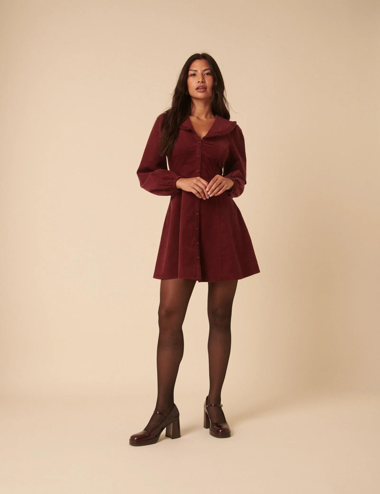 Burgundy Cord Collared Emma Mini Dress - Image 2