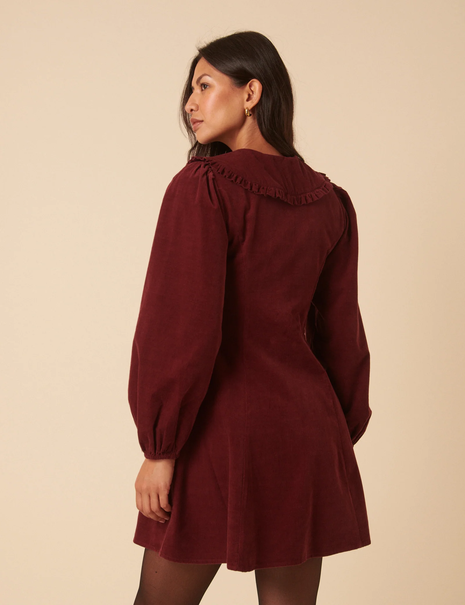 Burgundy Cord Collared Emma Mini Dress - Image 3