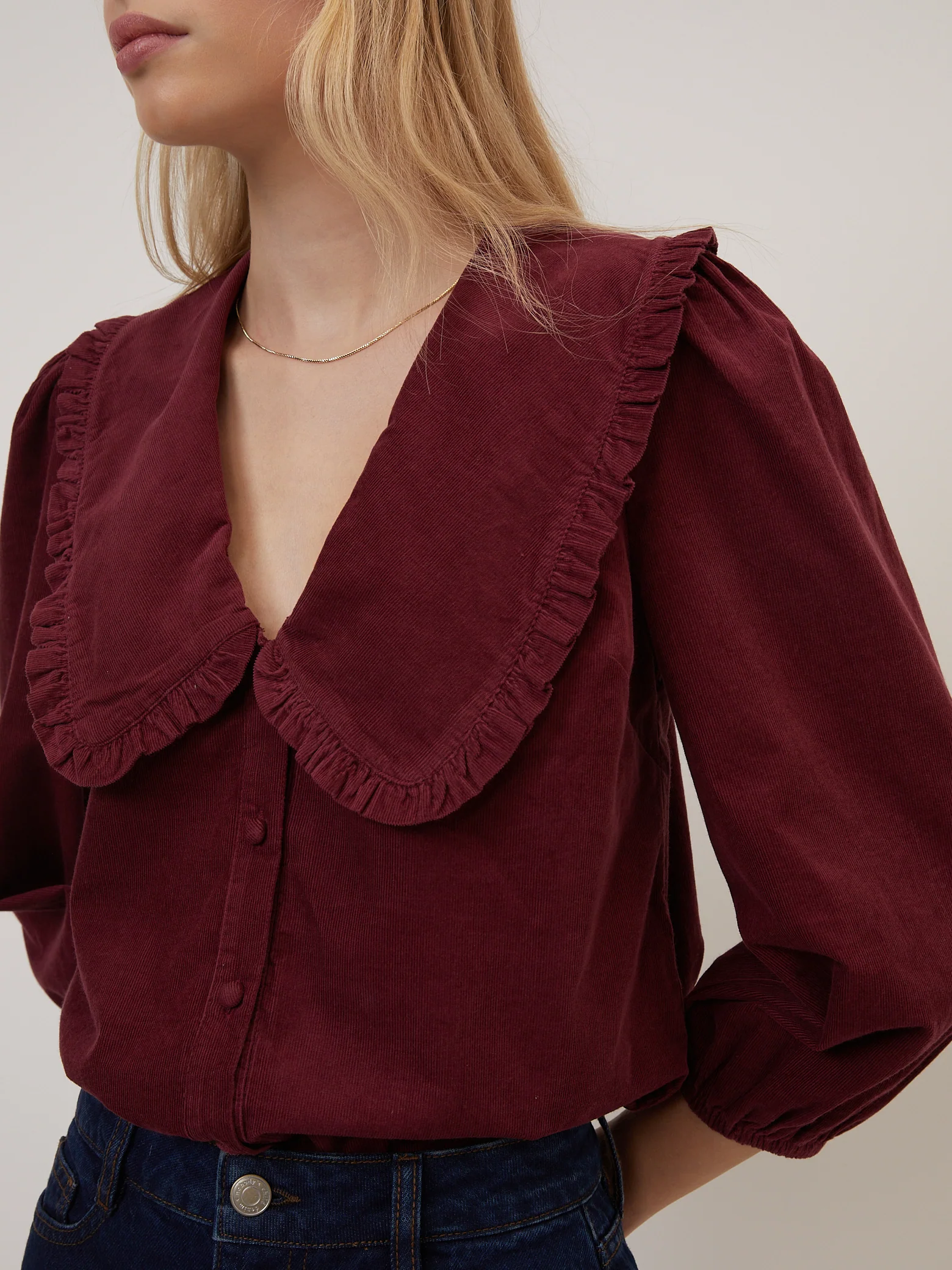Burgundy Cord Peter Pan Collar Emmie Blouse - Image 2