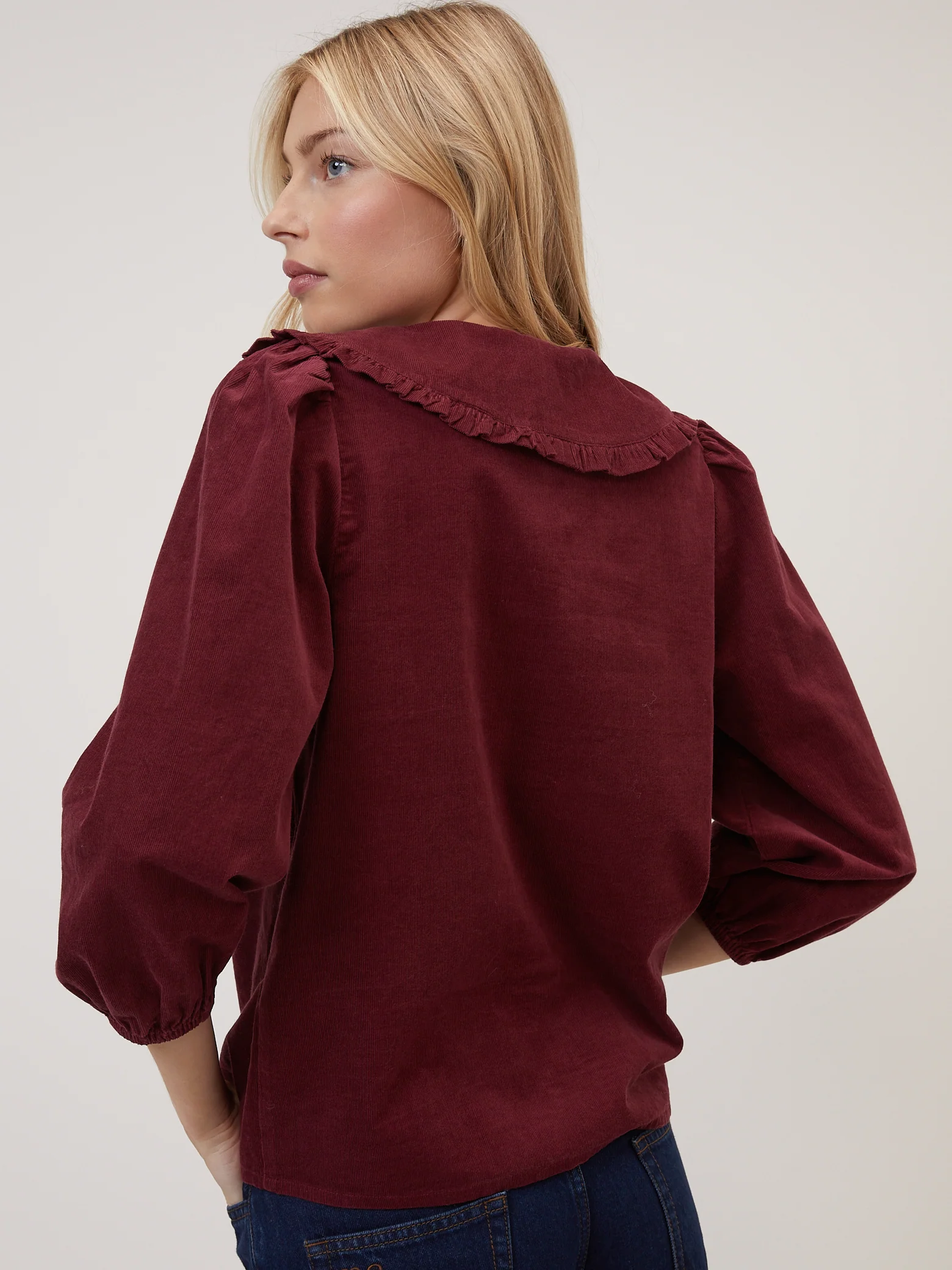 Burgundy Cord Peter Pan Collar Emmie Blouse - Image 5