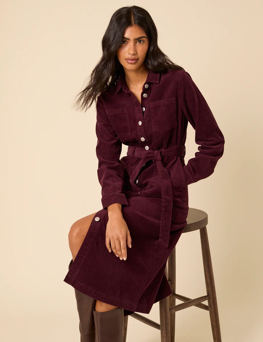 Burgundy Cord Finchley Midi Shirt Dress - Image 2