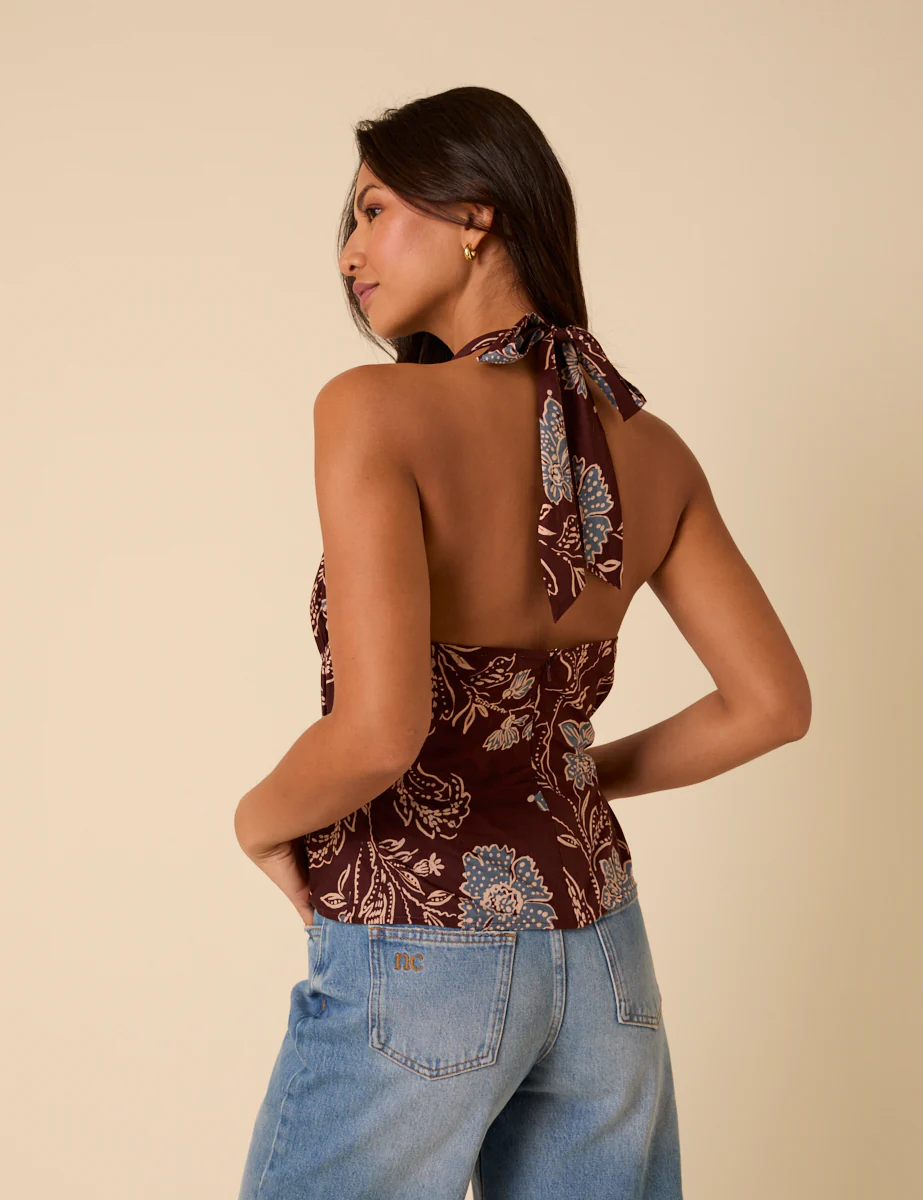Burgundy Floral Halterneck Top - Image 3